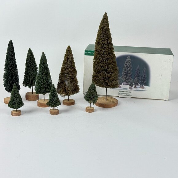Vintage Lot Of 8 Miniature Village Trees With Wood Bases Holiday Decor - Picture 1 of 7